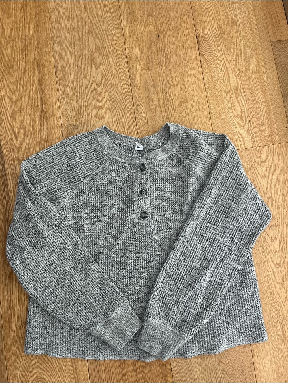 Gray Henley Waffle Knit Sweater
